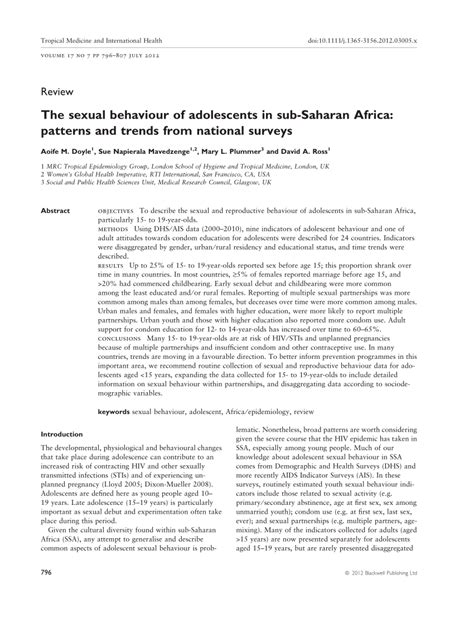 Pdf The Sexual Behaviour Of Adolescents In Sub Saharan Africa