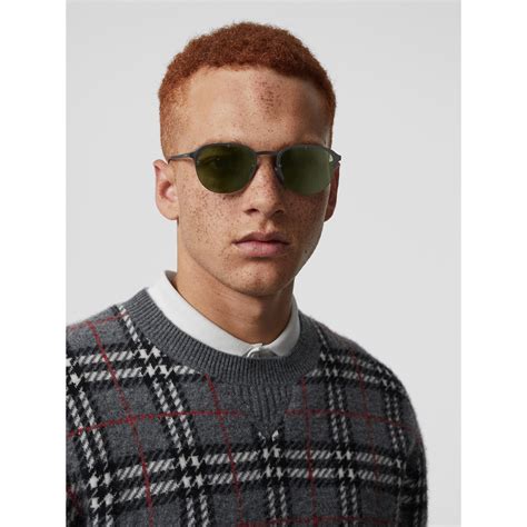 Round Frame Sunglasses in Green - Men | Burberry United States