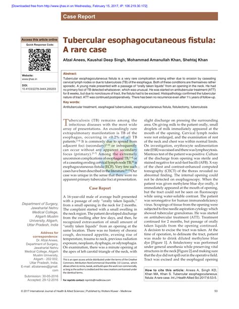 PDF Tubercular Esophagocutaneous Fistula A Rare Case