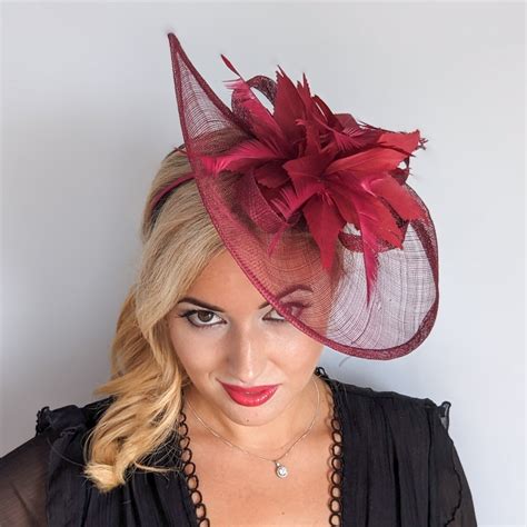 Burgundy Feather Large Teardrop Fascinator Hat House Of Hats