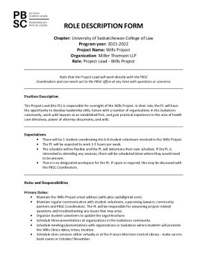 Fillable Online Law Usask Project Lead Role Description Form Wills