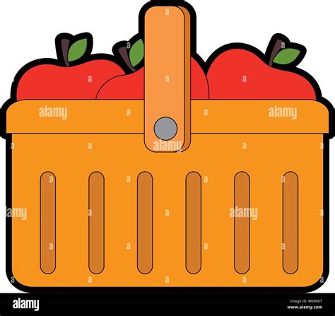 Plastic Basket Picnic With Apples Vector Illustration Design Stock