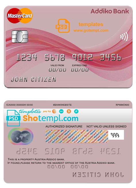 Austria Addiko Bank Mastercard Credit Card Fake Template In Psd Format