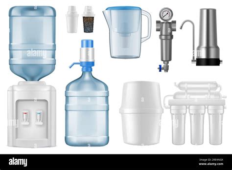 Water Filter Realistic Vector Mockups 3d Filtration Jug And