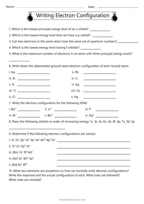 Free Printable Electron Configuration Worksheets