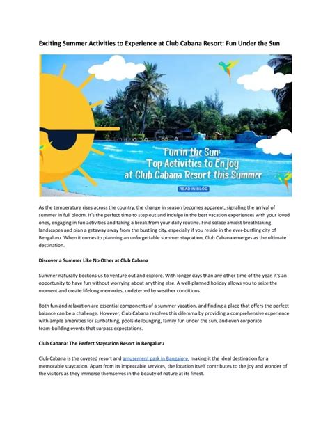 PPT Exciting Summer Activities To Experience At Club Cabana Resort