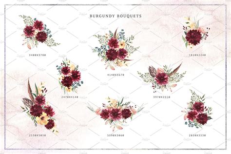 Burgundy Bouquets & Animals by Spasibenko Art on @creativemarket | Burgundy bouquet, Watercolor ...