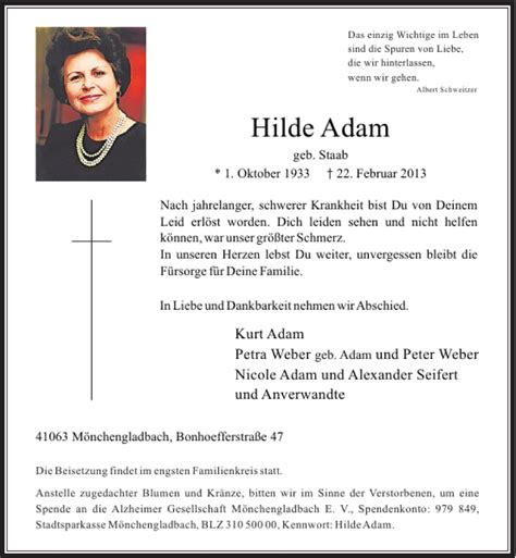 Alle Traueranzeigen für Hilde Adam trauer rp online de