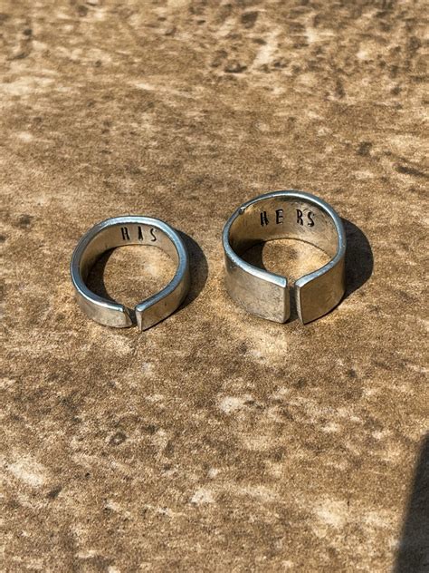 Hand stamped pewter customized rings for couple. Pewter rings | Etsy