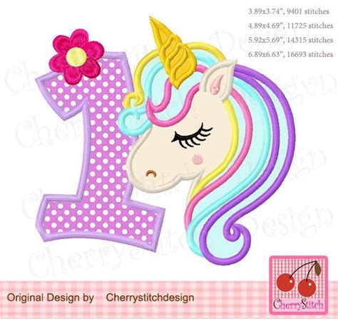 Unicorn Embroidery Flower Unicorn Number Applique Bir Etsy