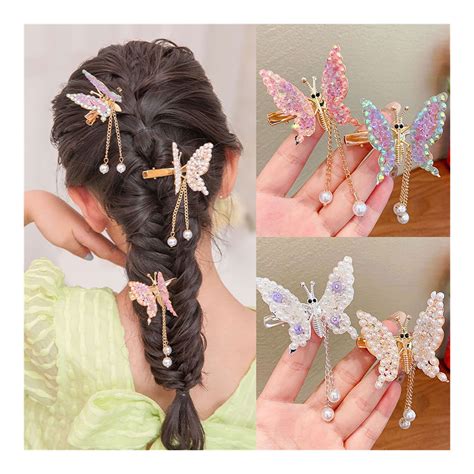 Butterfly Hair Clips For Girls Glitter Moving Wings Butterfly Clips Rhinestone Barrettes