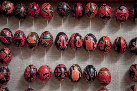 Side view of several figures with painted easter eggs | Pysanka Museum | Kolomyya | Travel Story ...