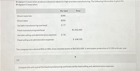Solved Bridgeport Corporation Produces Industrial Robots For Chegg