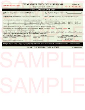 Fillable Online TEXAS DRIVER EDUCATION CERTIFICATE Fax Email Print