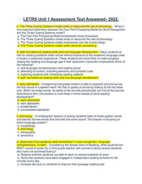 Letrs Unit 5 Assessment Answers Letrs Unit 6 Assessment Ques