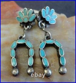 Rare S S Zuni Frank Dishta Sterling Turquoise Flower Naja Drop