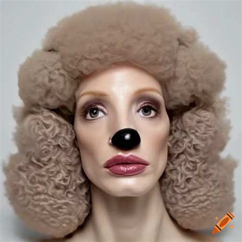 Dark Beige Latex Poodle Head Resembling Jessica Chastain On Craiyon