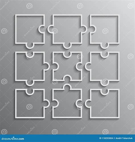 Nine White Puzzle Pieces Outline Jigsaw Stock Vector Illustration