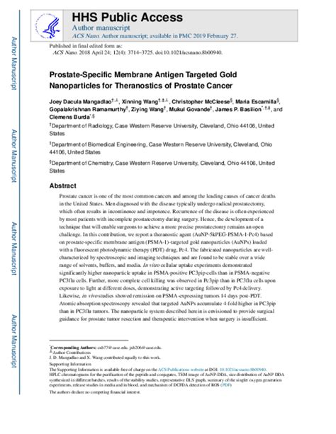 Pdf Prostate Specific Membrane Antigen Targeted Gold Nanoparticles