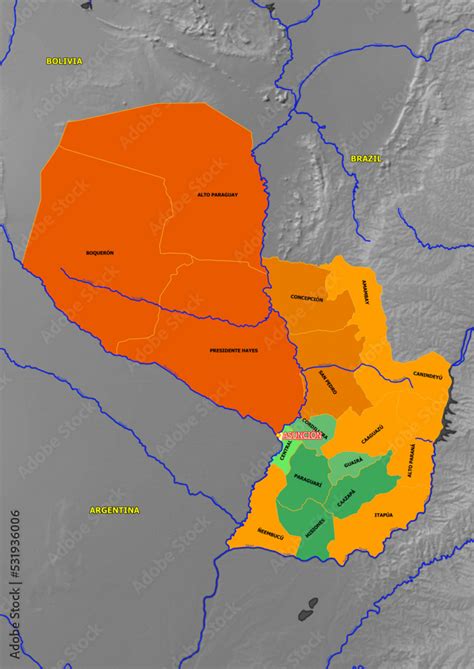 Administrative And Political Colored Vector Map Of Paraguay With