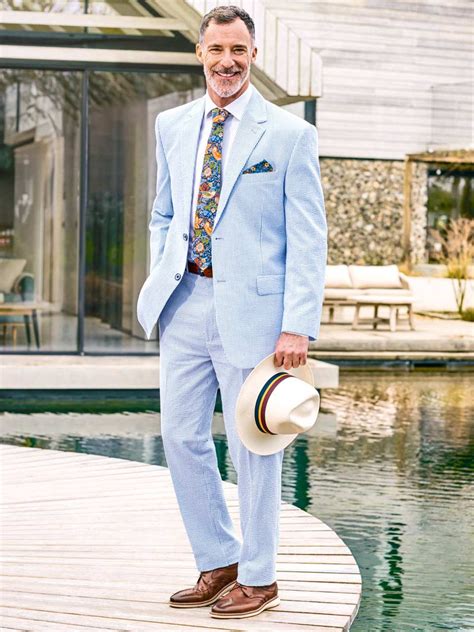 Men S Blue And White Striped Seersucker Suit Peter Christian