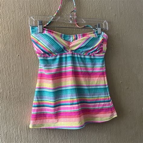 HOBIE Size M Strapless Halter Bikini Top Striped Tankini Swimwear Swim