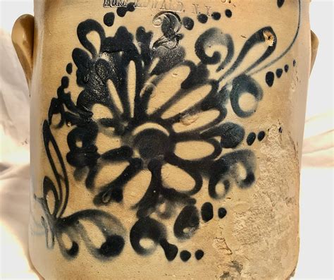 Antique 2 Gallon Stoneware Crock With Floral Blue Cobalt Design New