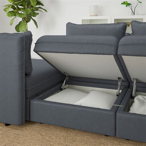 VALLENTUNA 3-seat modular sleeper sofa - with storage Hillared/dark ...