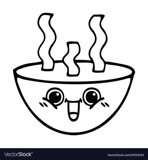 Line drawing cartoon bowl of hot soup Royalty Free Vector