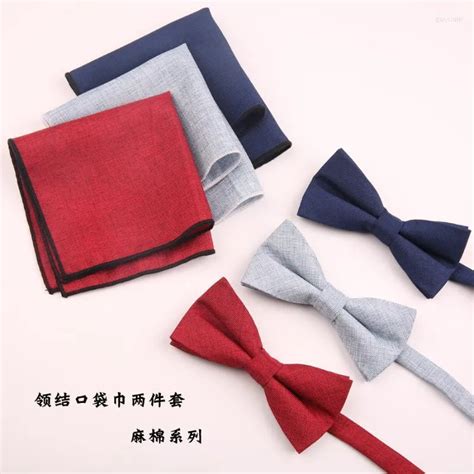 Linbaiway Mens Cotton Bowtie Set With Handkerchief Perfect For Business