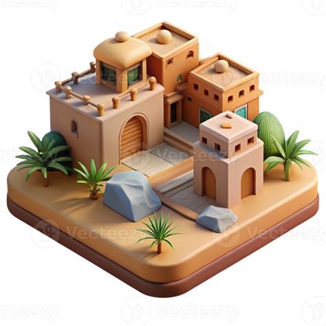 extraordinary abstract Desert oasis town, adobe buildings, shaded