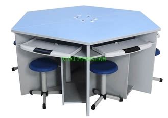 School Teaching Furniture Computer Lab Desk Hexagonal Computer ...