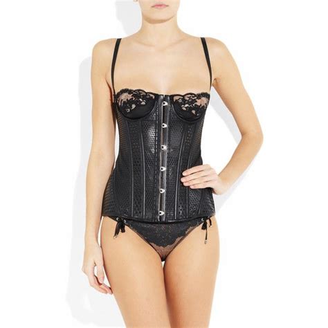 La Perla Leather And Lace Paneled Corset 1 095 Liked On Polyvore