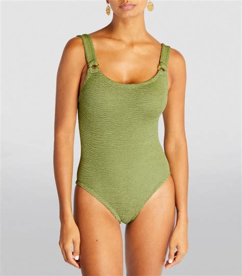 Womens Hunza G Green Lurex Domino Ring Swimsuit Harrods Uk