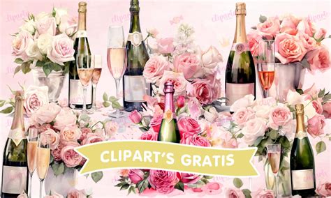 Cliparts Amor Y Amistad Botellas De Vino Rosas Watercolor