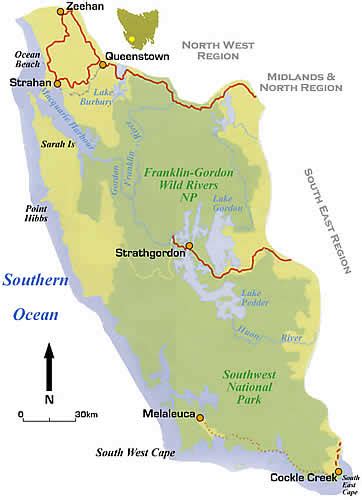 Road National Parks Map Tasmanian Wilderness Australia