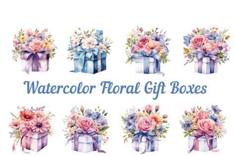 Watercolor Floral Gift Boxes Graphic By Belux Business Brand Creative