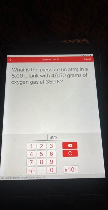 What Is The Pressure In Atm In A L Tank With Chegg