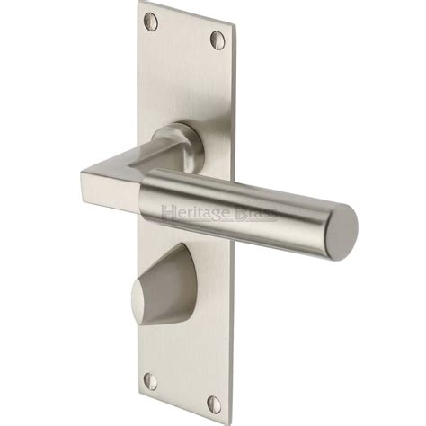 Heritage Brass Bauhaus Door Handle On Flat Bathroom Plate Satin Nickel Handles4doors