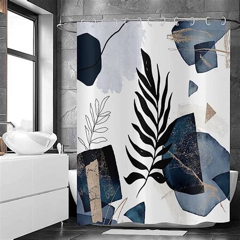 Crtpod Abstract Boho Shower Curtain Navy Blue Black Modern