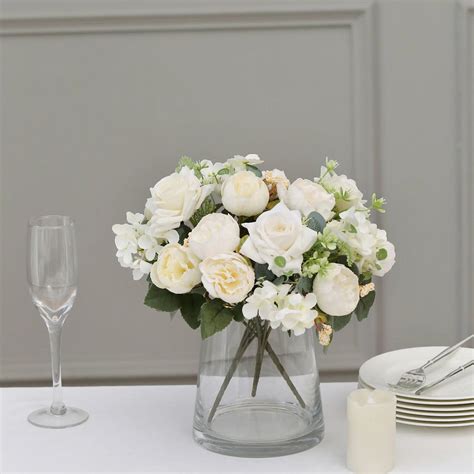 Balsacircle Bouquets Ivory In Assorted Artificial Flowers Silk