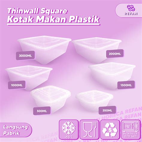 Promo Thinwall Square Kotak Makan Plastik Persegi Semua Ukuran Isi 25