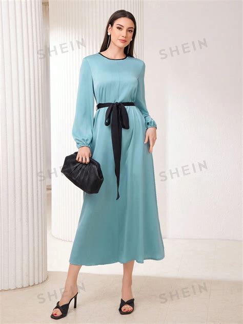 SHEIN Mulvari Ladies' Long Lantern Sleeve Arabic Style Maxi Dress | SHEIN UK