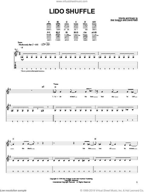 Scaggs Lido Shuffle Sheet Music For Guitar Solo Easy Tablature