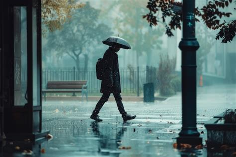 Premium Photo Man Walking In Rainy Weather