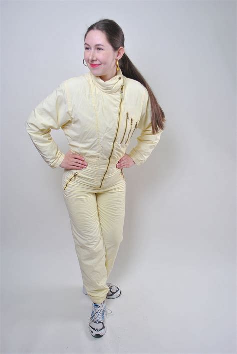 Vintage One Piece Yellow Ski Suit Retro Women Snow Suit Size Etsy