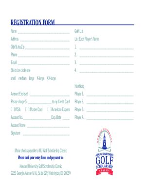 Fillable Online Free Golf Tournament Registration Form TemplateGolf