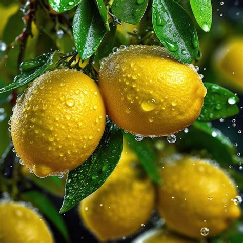 Un Mont N De Limones Cuelgan De Un Rbol Con Gotas De Agua Sobre Ellos