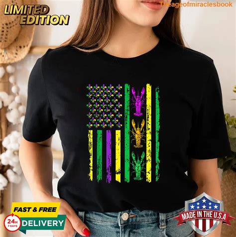 American Flag Mardi Gras Mardi Gras Crawfish New Orleans Tee Mardi Gras