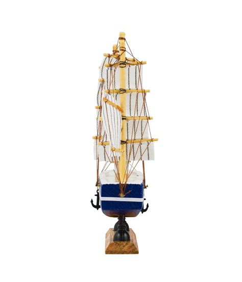 Miniatura Barco Navio Veleiro Madeira Casco Azul Base Marrom 19